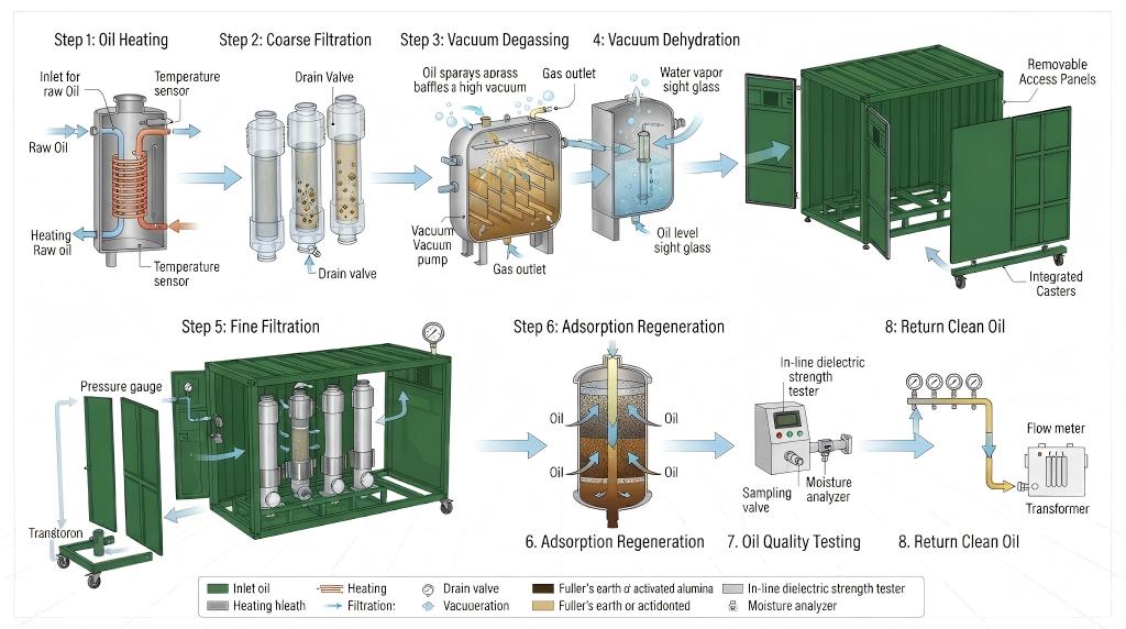 Transformer Oil Regeneration Machine Work process