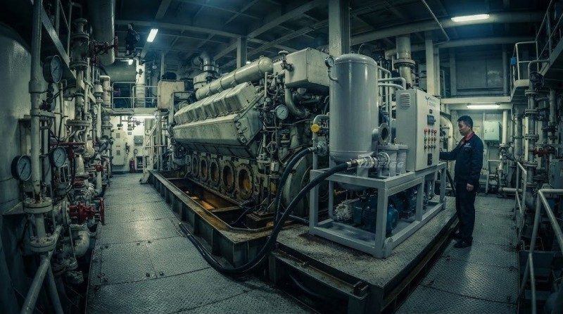 Marine Engine Room - YUNENG Oil Purifier on Deep-Sea Vessel
